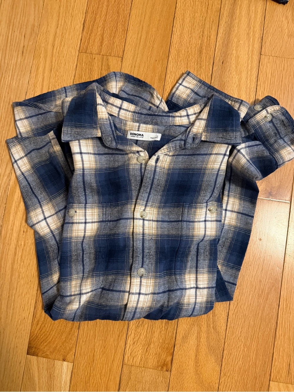 Sonoma  Men’s Blue Plaid Button-Up Shirt